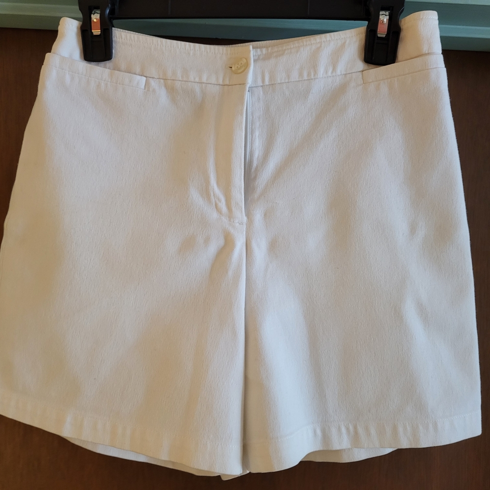 White Bermuda Shorts with Tailored Flat Front Design